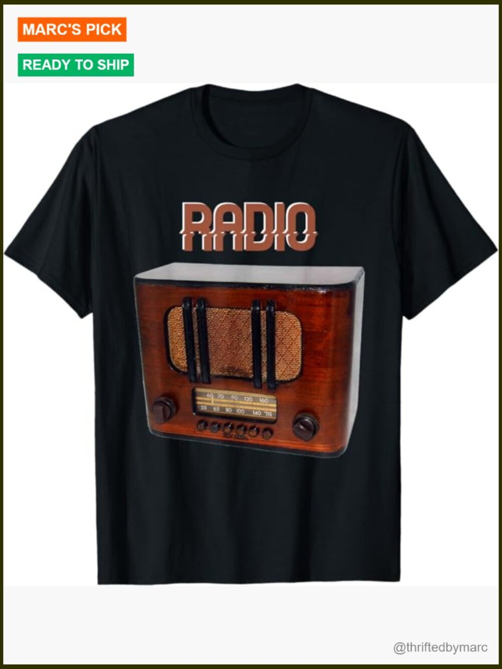 Vintage Radio Graphic Tee, Cotton Blend Crew Neck, Classic Fit